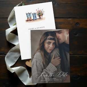 Ländliche Wildblumen Stiefel Foto Rustikale Hochze Save The Date