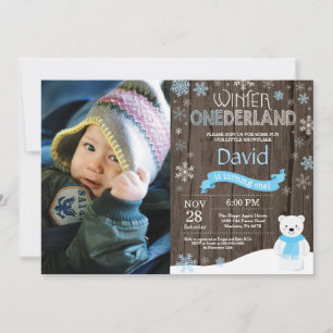Ländliche Winter-Onederland-Einladung zum 1. Gebur Einladung