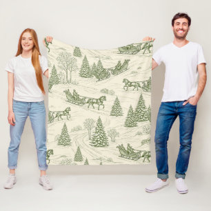 Ländliche Winter-Schlittenfahrt Grün Creme Schneei Fleecedecke