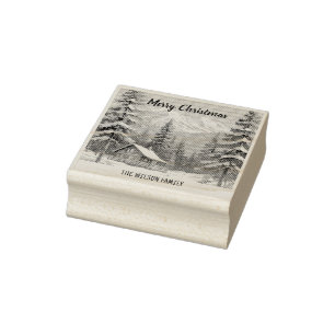 Ländliche Winter-Schnee-Land-Familienhütte Weihnac Gummistempel