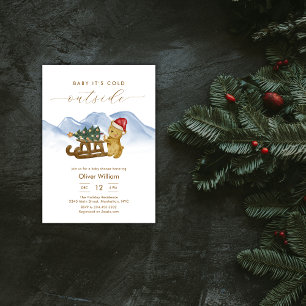 Ländliche Winter-Wald-Schlitten-Bär-Baby-Party Einladung