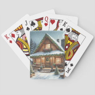 Ländliche Winter-/Weihnachts-Schneehütte Spielkarten