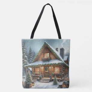 Ländliche Winter-/Weihnachts-Schneehütte Tasche