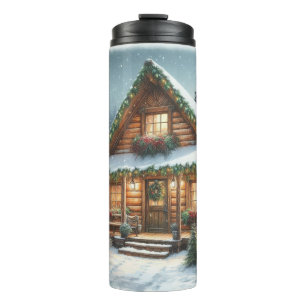 Ländliche Winter-/Weihnachts-Schneehütte Thermosbecher