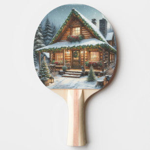 Ländliche Winter-/Weihnachts-Schneehütte Tischtennis Schläger