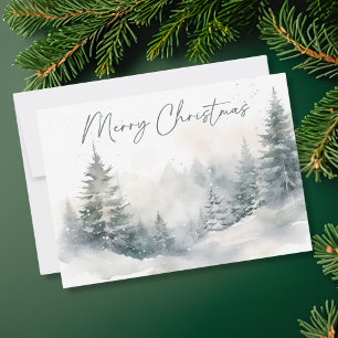 Ländliche Winterlandschaft Wasserfarben Weihnachte Feiertagskarte