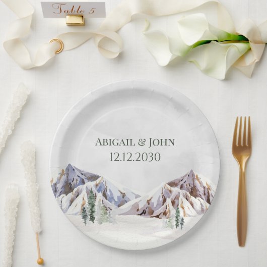 Ländliche Winterwald-Berghochzeit Pappteller (Hochzeit)