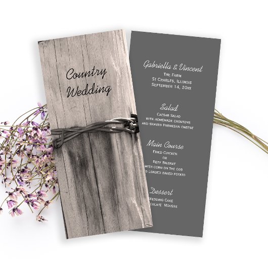 Ländliche Zaun-Post-Länderliste Hochzeitsmenü Menükarte