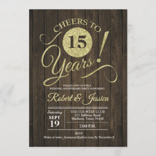 Ländlicher 15. Hochzeitstag - Gold Holz Einladung