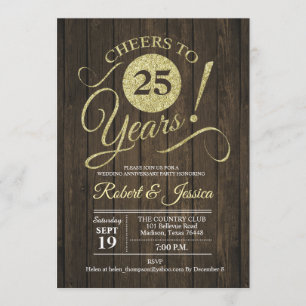 Ländlicher 25. Hochzeitstag - Gold Holz Einladung