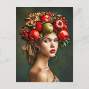 Ländlicher Apfel- und Kirsch-Lady Feiertagspostkarte