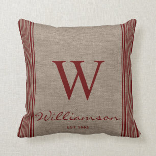 Ländlicher Bauernhaus-Ticking-Streifen-Jute-Monogr Kissen