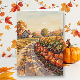 Ländlicher Bauernhof und Kürbisfeld Herbstsegen Karte