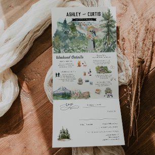 Ländlicher Bergwald   Hochzeit Dreifach Gefaltete Einladung
