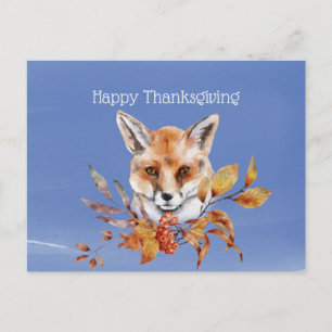 Ländlicher Blau-Fuchs-Herbstlaub-Thanksgiving Feiertagspostkarte