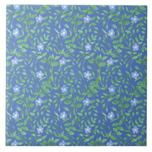 Ländlicher Blau-Grün-Blumenmuster Immergrün-Muster Fliese