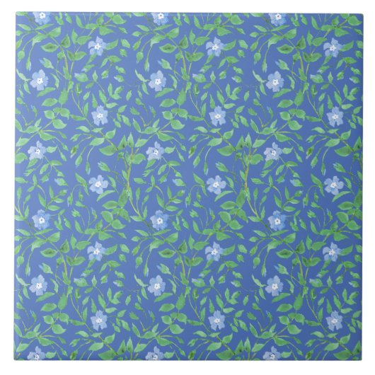 Ländlicher Blau-Grün-Blumenmuster Immergrün-Muster Fliese (Vorderseite)