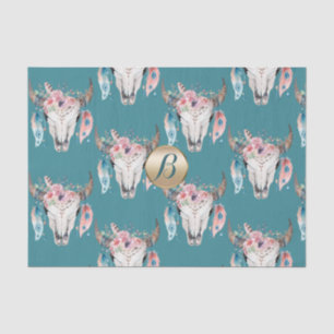 Ländlicher Blumen-Schädel-Boho-Monogramm personali Seidenpapier