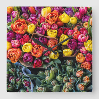 Ländlicher Blumenmarkt | Frisch geschnittene Blume Quadratische Wanduhr