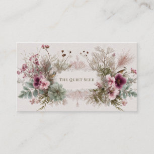Ländlicher Boho-Botanischer Rosa Blüten & Vogel Visitenkarte