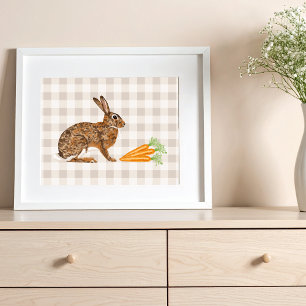 Ländlicher Brauner Hase Und Karotten Auf Beigem Gi Poster