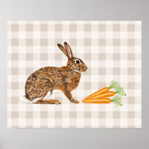 Ländlicher Brauner Hase Und Karotten Auf Beigem Gi Poster