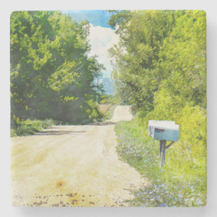 Ländlicher Briefkasten mit Wildblumen Steinuntersetzer