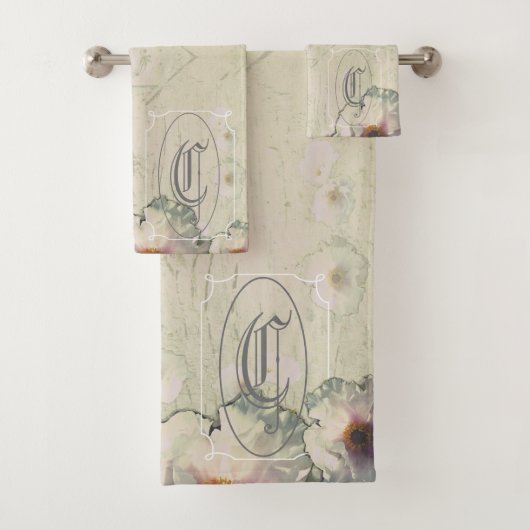 Ländlicher Charme Baum-Pfingstrose Monogramm Badhandtuch Set (Insitu)