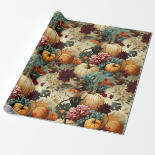 Ländlicher Farmhouse-Kürbis Orange Blumen Vintage Geschenkpapier