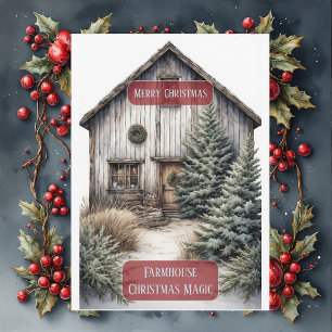 Ländlicher Farmhouse-Magie-Weihnachten Landkieferb Feiertagskarte