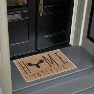 Ländlicher Faux-Jute-Moose-Kopf-Familienname Fußmatte