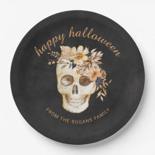 Ländlicher floraler Totenkopf Halloween Pappteller