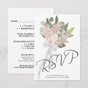 Ländlicher Frühlingsstrauß Korallenrosa und Malven RSVP Karte