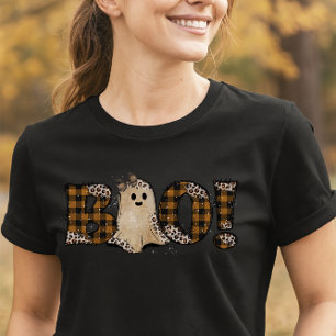Ländlicher Geist Kürbis Leopard & Karo Halloween T-Shirt