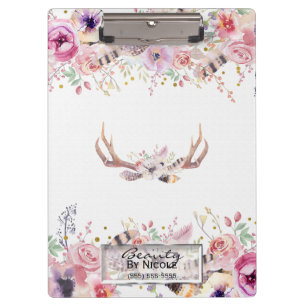 Ländlicher Glamour Boho Geweihe Floral Personalisi Klemmbrett