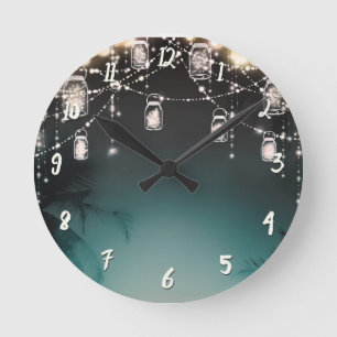 Ländlicher Glamour Palmen & Mason Jar Lichter Runde Wanduhr
