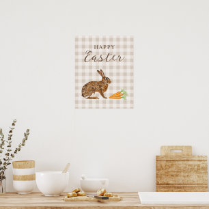 Ländlicher Hase und Karotten Frohe Ostern Beige Gi Poster