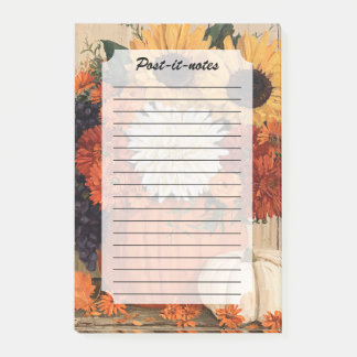 Ländlicher Herbst-Kürbis-Blumen-Sonnenblumen Post-it Klebezettel