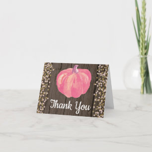 Ländlicher Herbst-Kürbis Rosa Gold Glitter Konfett Dankeskarte