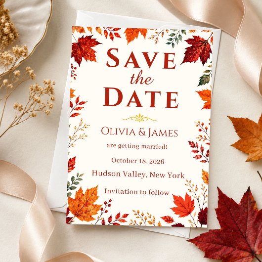 Ländlicher Herbst Teal und Orange Blätter Save the Date