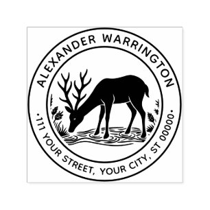 Ländlicher Hirsch trinkt Wasser Familienname Datum Permastempel