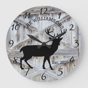 Ländlicher Holz Bauernhof Hirsch mit Geweih Große Wanduhr