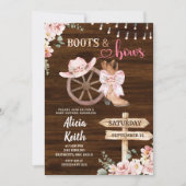 ländlicher Holz Hintergrund Blumenstiefel und Schl Einladung (Vorderseite)