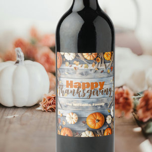Ländlicher Holz-Kürbis Thanksgiving Friendsgiving Weinetikett