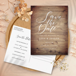 Ländlicher Holz-Land-Script Save-the-Date-Kalender Postkarte