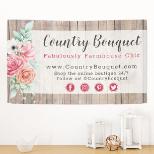 Ländlicher Holz Landhaus Blumen Rosen Boutique Banner