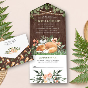 Ländlicher Holz schlafender Fuchs Wald Baby Shower All In One Einladung
