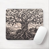 Ländlicher Holzfäller-Eichenbaum-Cottage-Mauspad Mousepad (Mit Mouse)
