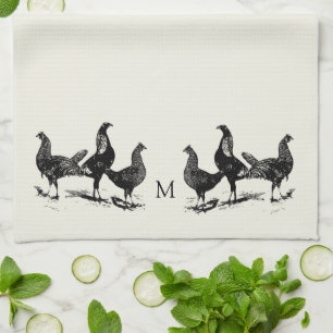 Ländlicher Hühner-Monogramm-Stil Geschirrtuch