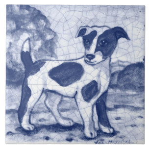 Ländlicher Jack Russell Terrier Hund Blau Delft De Fliese